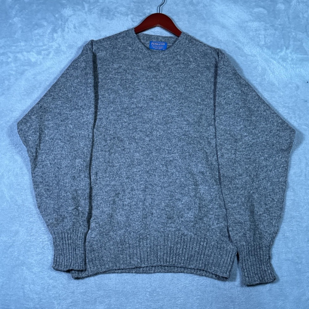 Pendleton Sweater Mens Large Gray 100% Shetland Wool Crewneck Knit *FLAW